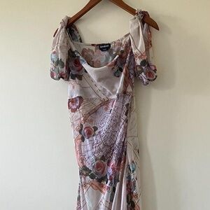 Stunning vintage Bebe floral map print gown maxi dress